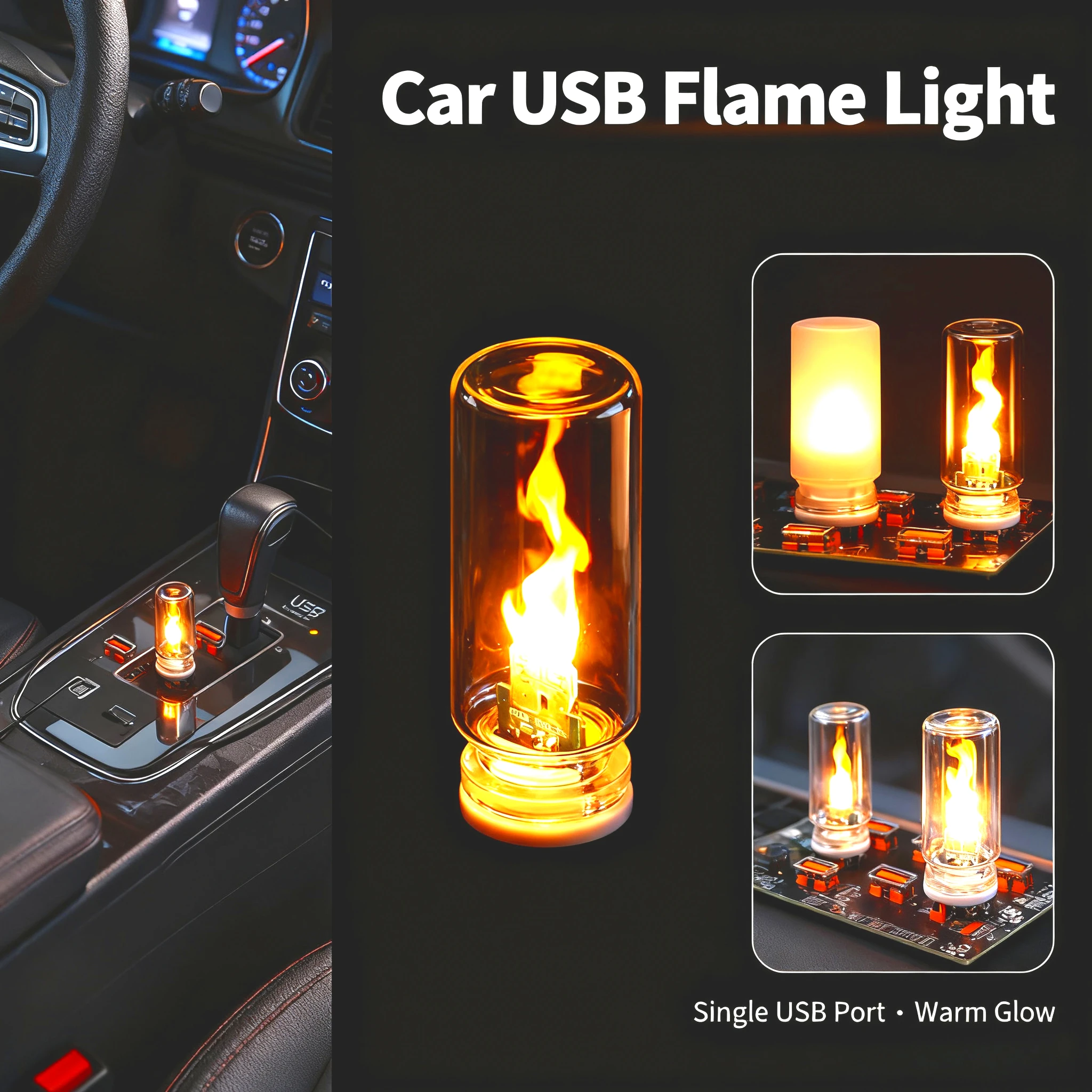 

Halloween Gift USB Flickering Flame LED Night Light - Frosted Clear Glass Candle, Touch Control Mood Lighting for Car/Bedroom