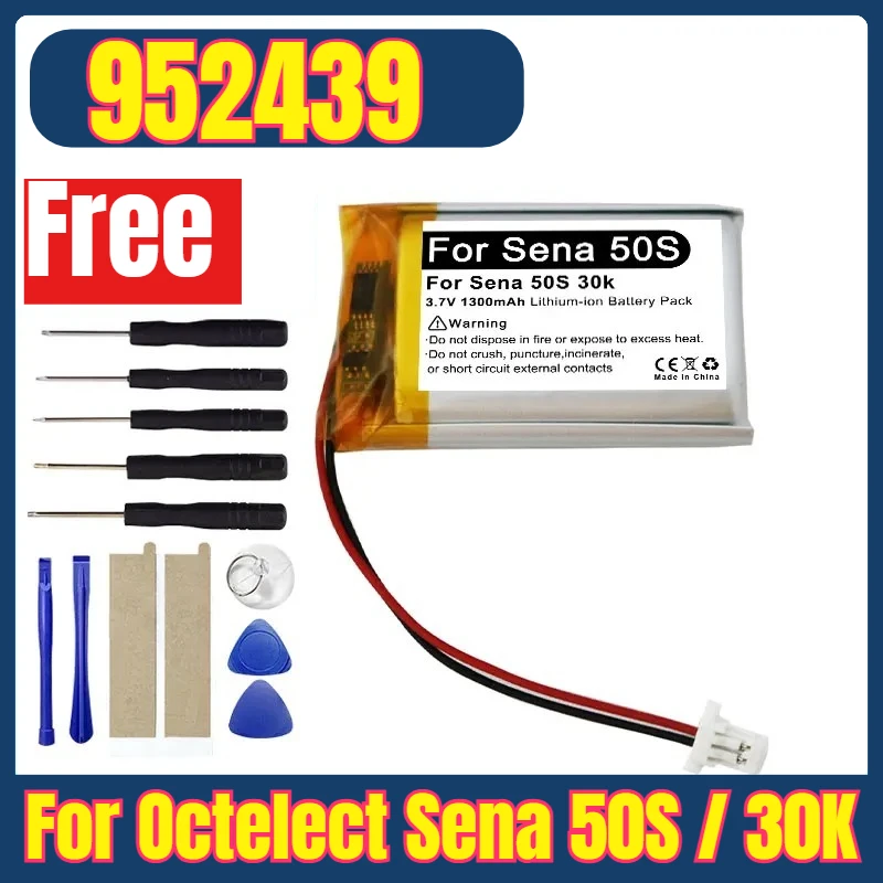 

3.7V 1300mAh Battery for Octelect Sena 50S / 30K Motorcycle Bluetooth Headset Helmet Intercom Replacement-Plug Batteries