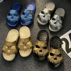 Zapatillas con diseño de calavera personalizadas para hombre y mujer, sandalias antideslizantes de playa con fondo grueso, divertidas, para verano, 2024