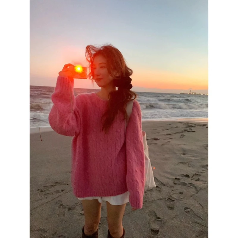 

Retro Knitted Woolen Sweater Women's Loose Twist 00 Wool Long Sve round Ne Sweet Sle Selfwill Brand Autumn Collection