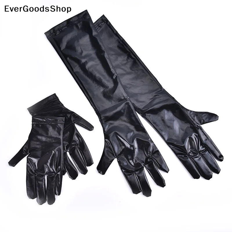 New Silver Sexy Stretch PU Leather  Long Glove Punk Rock HipHop Jazz Disco Dance Glove Shiny Metallic Mitten Cosplay Accessory