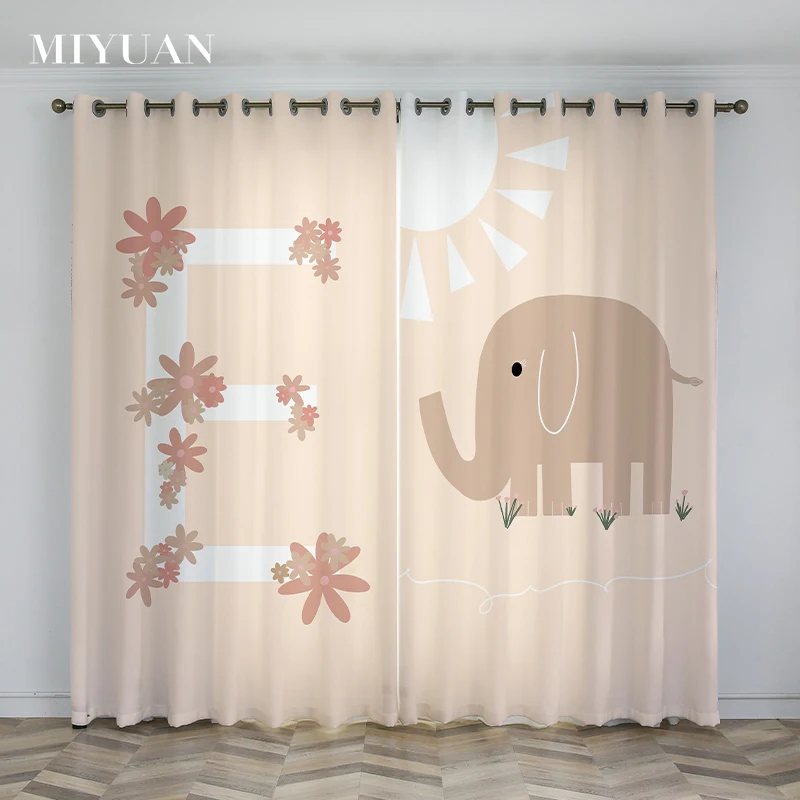 

New Style Nordic Simplicity Blackout Cartoon Baby Elephant Star Printed Window Curtains For Kids Boys Girls Bedroom Decoration