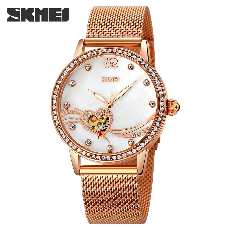 

SKMEI Fashion Elegant Women's Fully Automatic Watch Heart shaped Hollow Water Diamond Night Glow Mechanical Watch zegarek damski