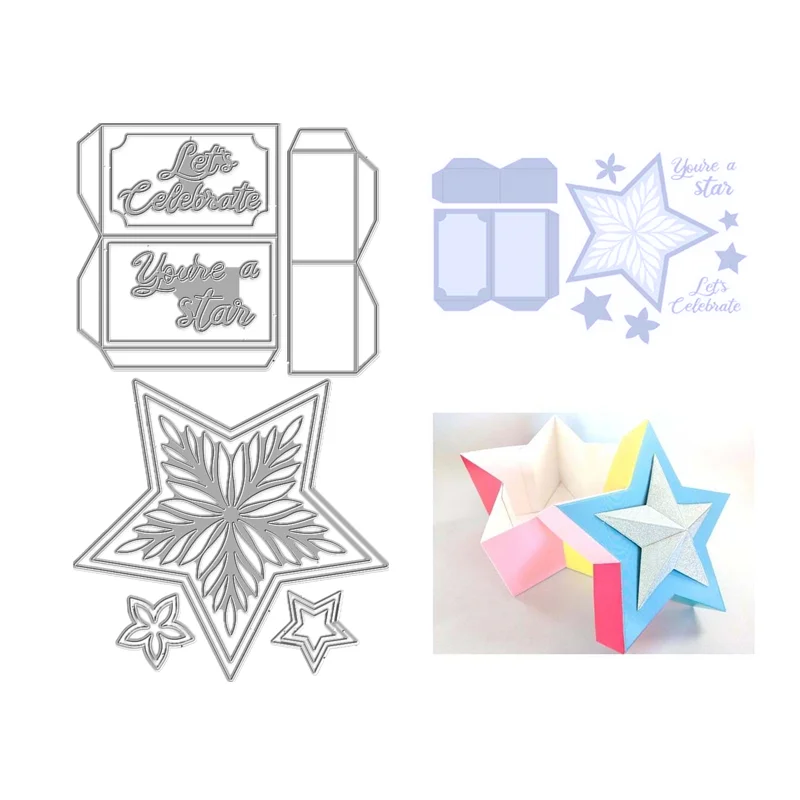 

New Pocket Die Christmas Star Box Metal Cutting Dies Scrapbooking Embossing Frame Card Crafts layering coverplate dies