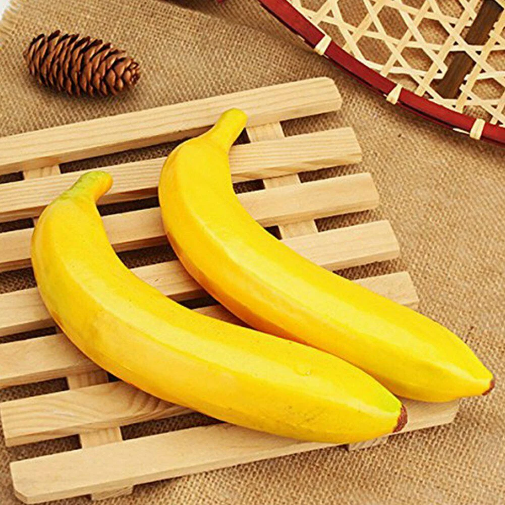 2pcs 20cm Artificial Fruit Simulation Bananas Decorative Plastic Fake Fruit Realistic Display Photo Prop Party Home Decoration