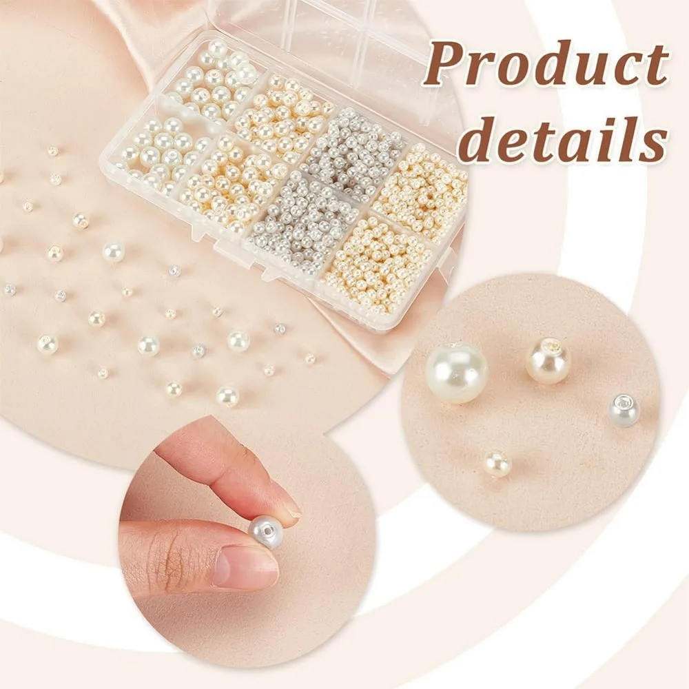 1060 قطعة 4 أحجام الزجاج حبات اللؤلؤ 3/4/6/8 مللي متر الجولة فضفاض الخرز ل أساور القلائد صنع المجوهرات 0.51 مللي متر حفرة #4