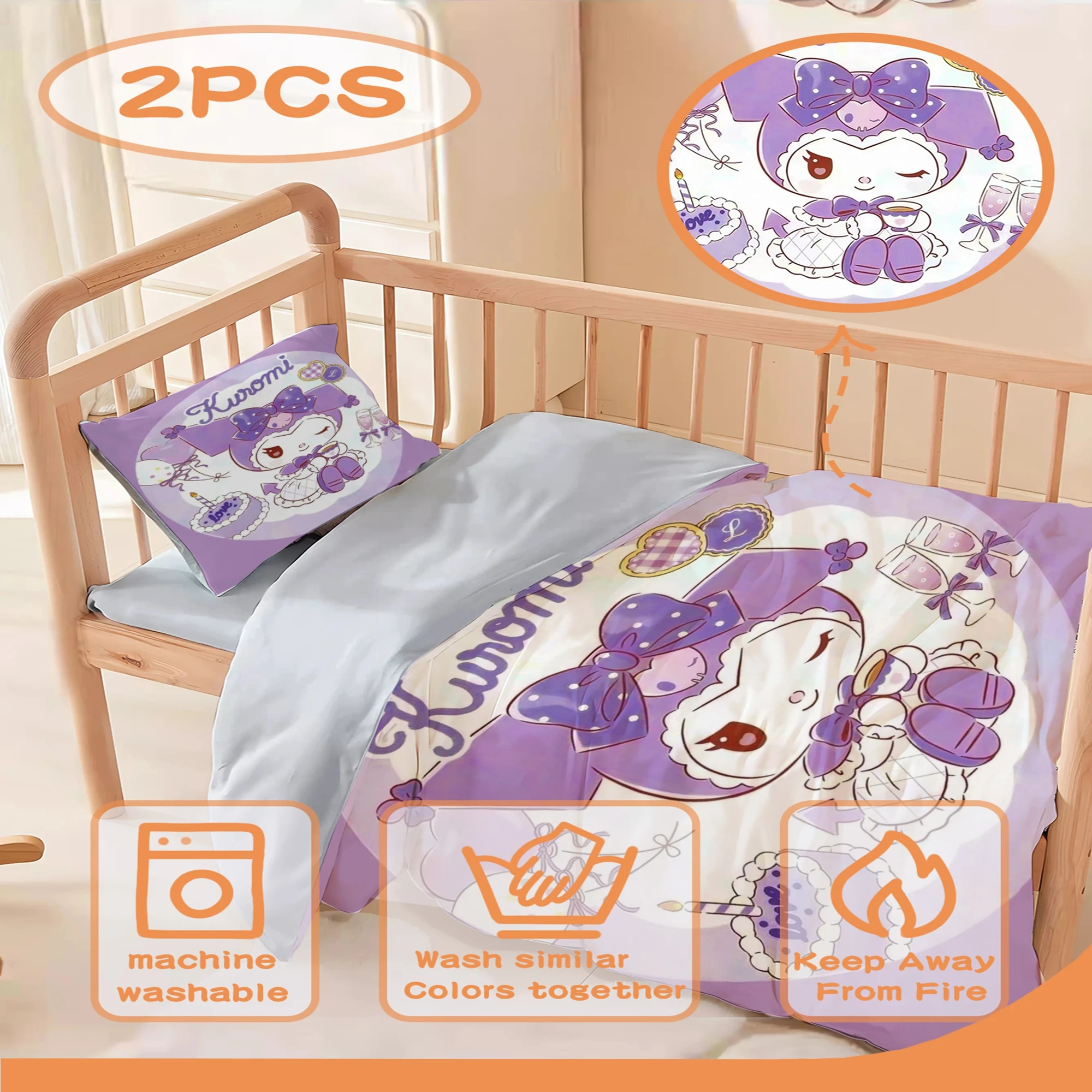 

Cartoon 2Pcs Baby Bedding Set Kuromi For Newborns Pattern Kid Bed Linen For Boy Girls Crib Bedding Duvet Cover Pillocase Sheet