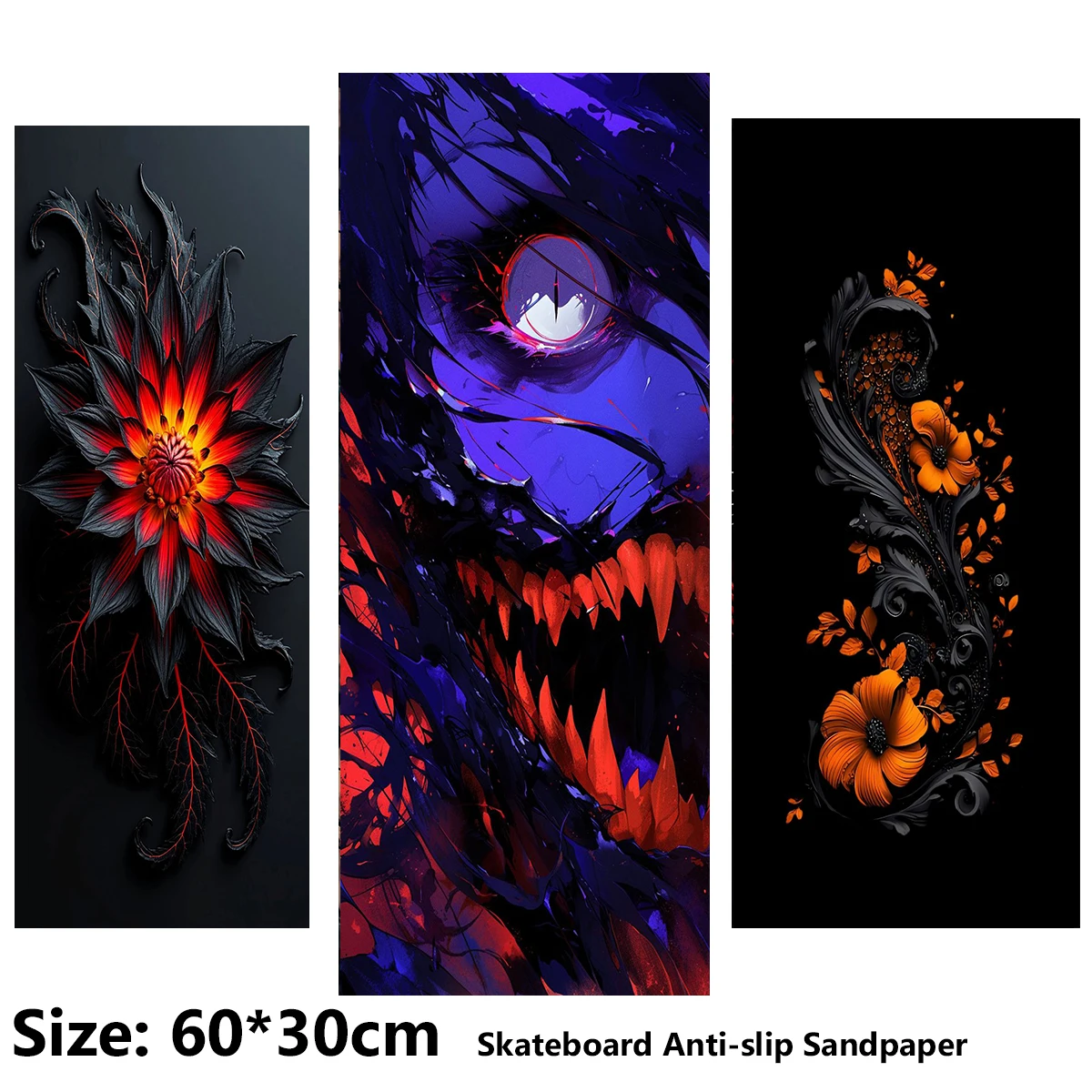 Electric Scooter Anti-slip Sticker Sandpaper Skateboard GripTape Sheet 60*30cm Pattern of yellow Man-eating Flower