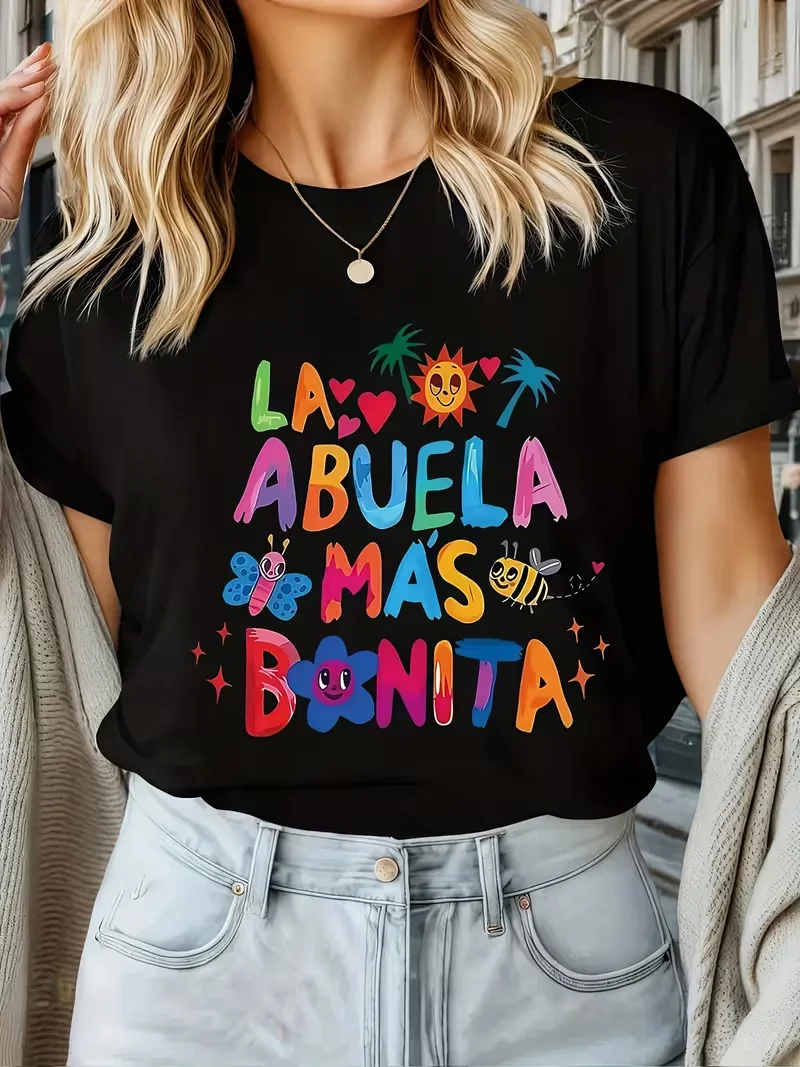 Size Women's Personalized Printed Short Sleeved European and American Spicy Girl T-shirt Round Neck Short  T Shirt Women T Shirt
