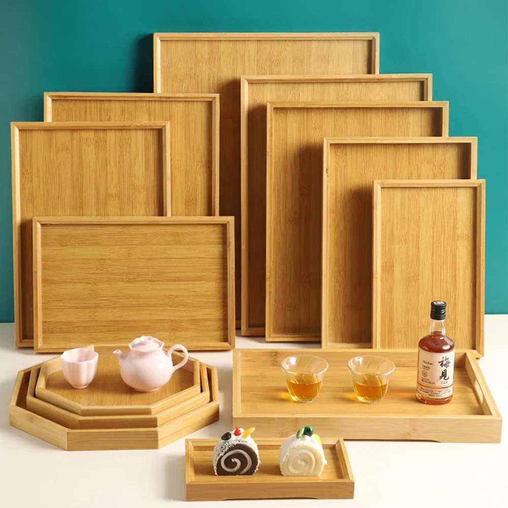 Bamboos Wood Rectangular Tea Tray Solid Wooden  Tray Tea Cups Trays Stand Tray For Kitchen Party Tea Bar Storage Tray Tableware