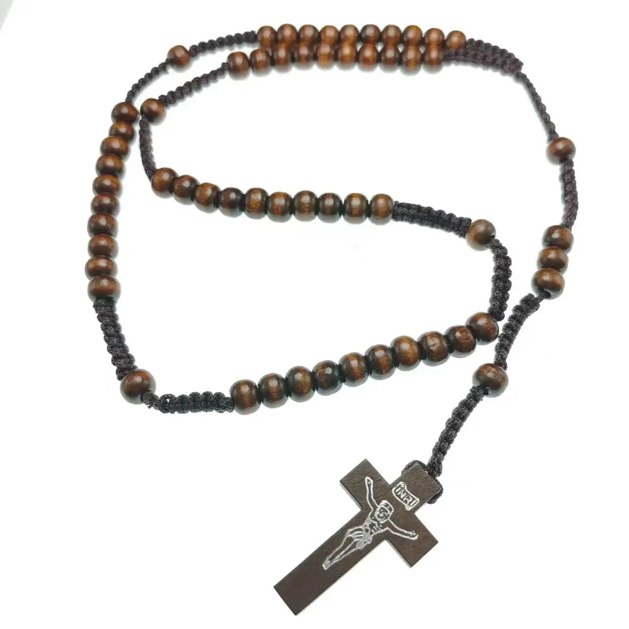 7*8mm wood beaded rosary religious rope necklace three colors to be sent randomly