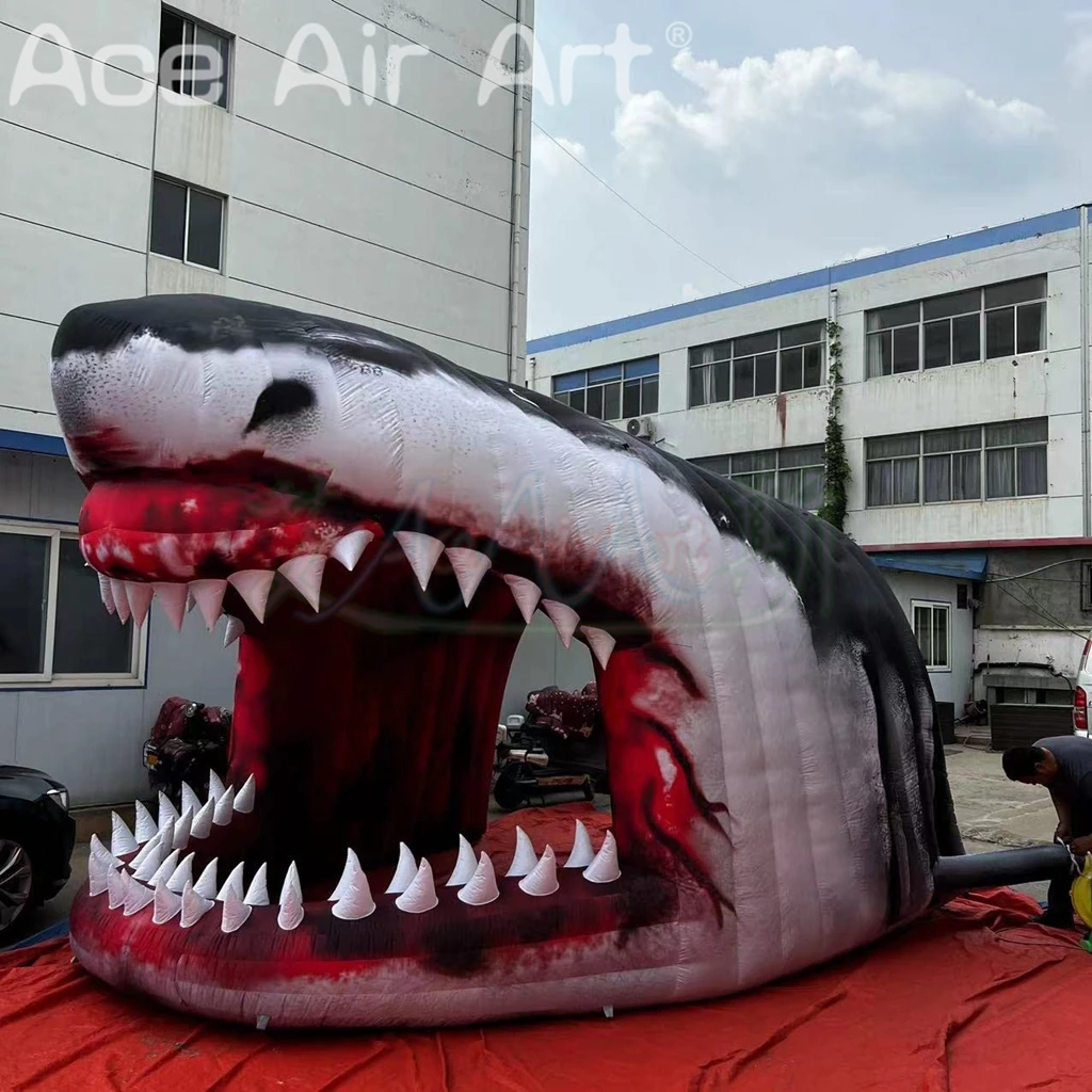 Inflatable Shark Mouth Arch Tunnel Cartoon Model Blow up Air Shark Entrance Tent for Halloween Events Party Ocean Theme Decor