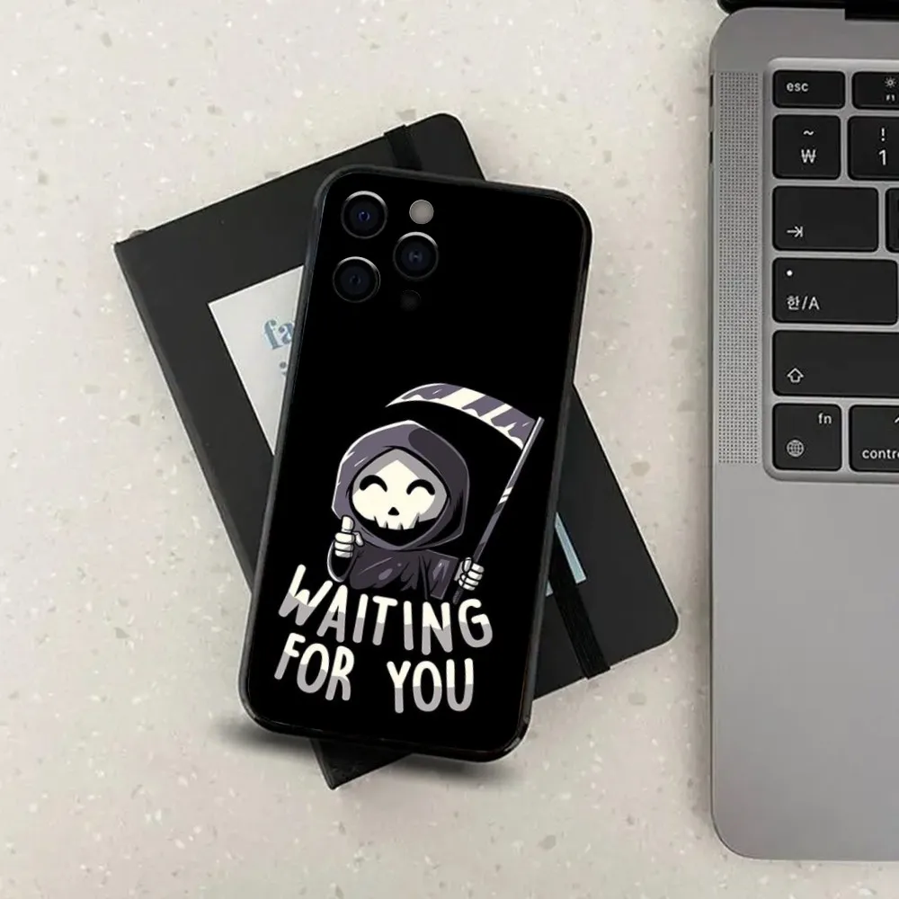 Skull Skeleton Grim Reaper Cute Phone Case For Apple iPhone 15,14,13,12,11,Pro,X,XS,Max,XR,Plus,Mini Soft Black Cover