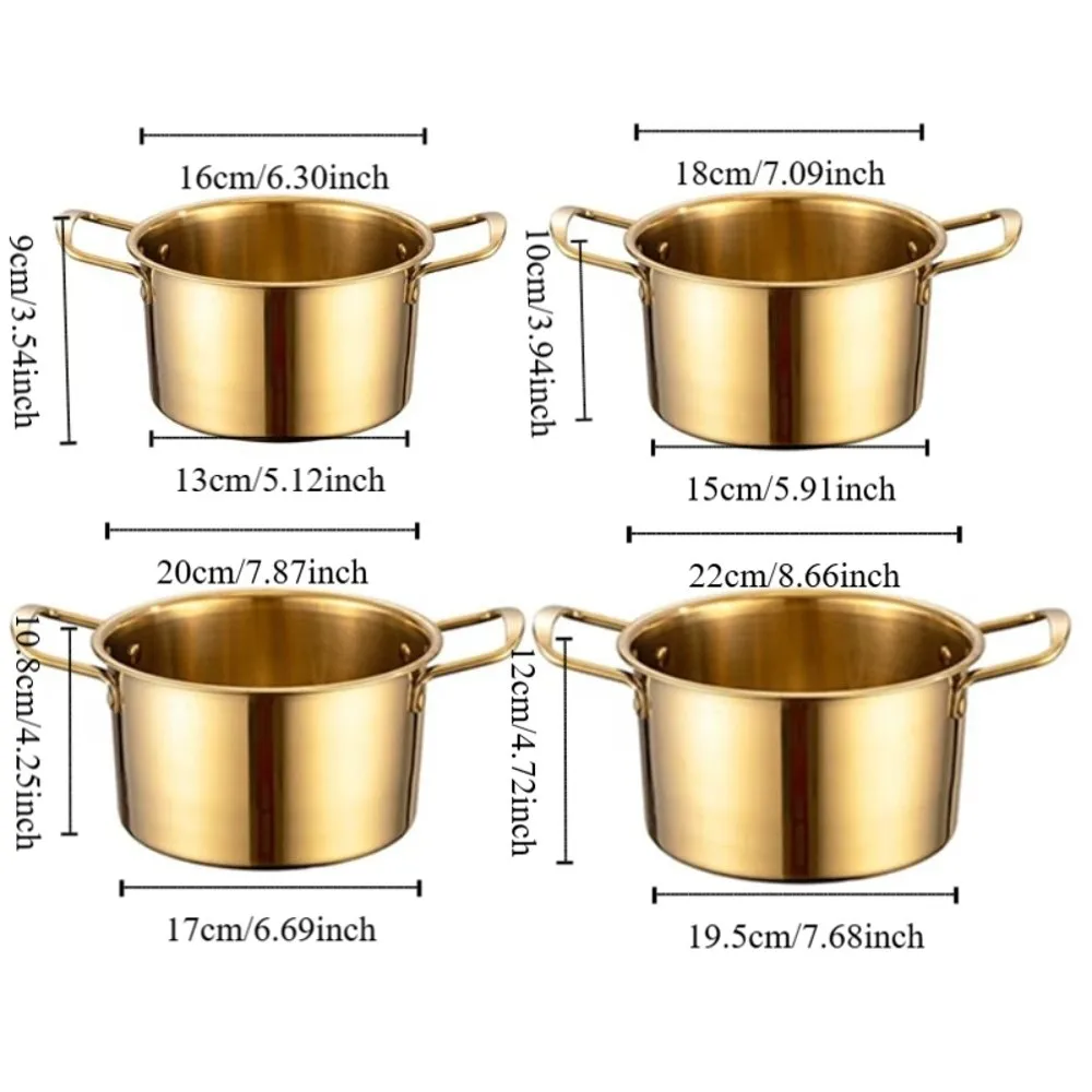 Kitchen Cookware Stainless Steel Korean Ramen Pot Double Handle with Lid Stew Pot Rust Resistant Gold Soup Cooking Pot Porridge