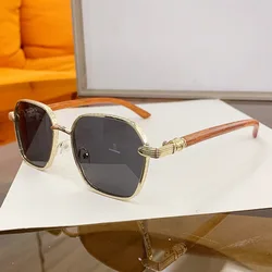 New Fashion Square Sunglasses for Men Vintage Shades with Imitation Wood Grain Legs Women Luxury Brand Designer Sun Glasses