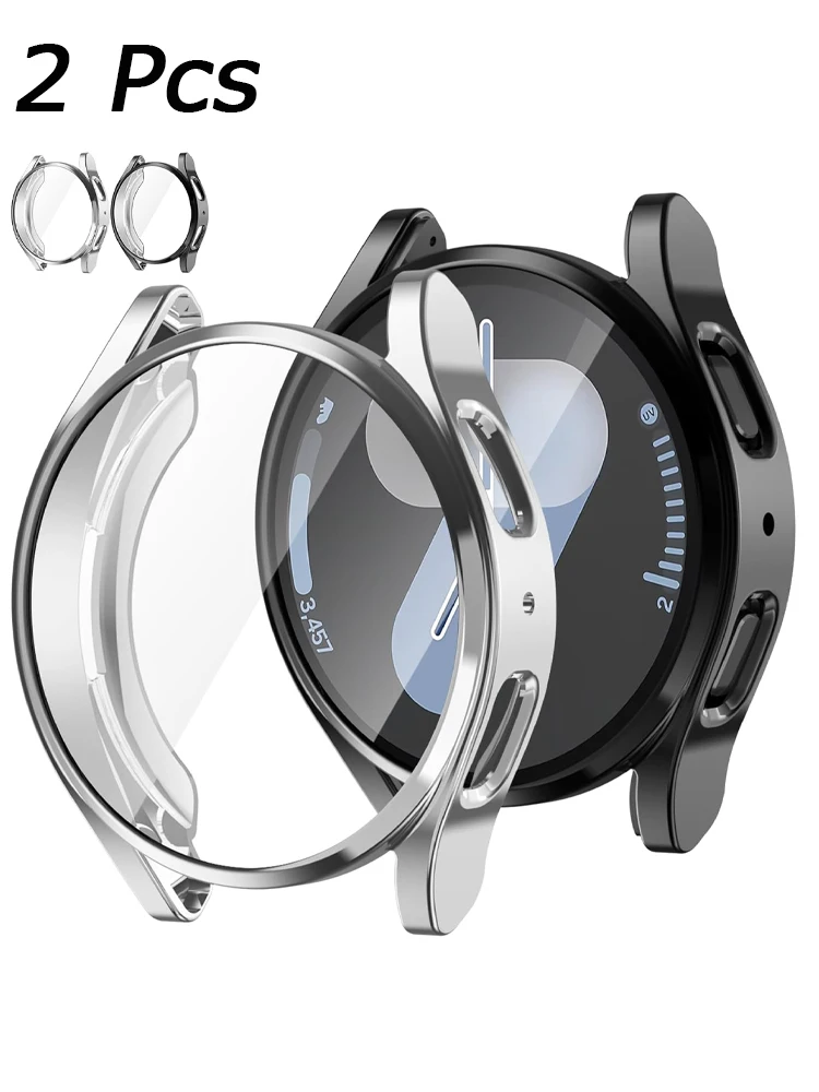 2 Stück TPU-Hülle für Samsung Galaxy Watch 7-FE 5 4 40 mm 44 mm Abdeckung Abdeckung Überzug Bumper Displayschutzfolie Galaxy Watch 7 Hülle