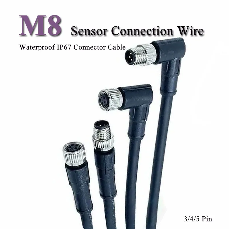

Waterproof M8 3 4 5 Pin Sensor Connection Wire Male Female Connector Cable Elbow/Straight Head Aviation Plug with 2 Meter Line