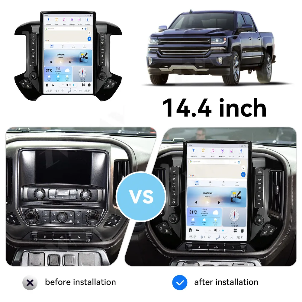 14.4 ''Android 13 สําหรับChevrolet Silverado /GMC 2014-2019 หน้าจอสัมผัสนําทางApple Carplayเครื่องเล่นมัลติมีเดีย 4Gรถวิทยุ