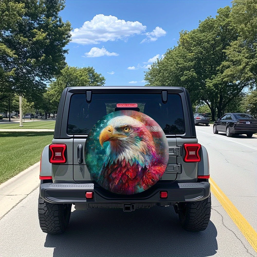 

Красочный чехол для шин с головой орла, защита для запасного колеса с американским флагом, прочный аксессуар для внедорожника