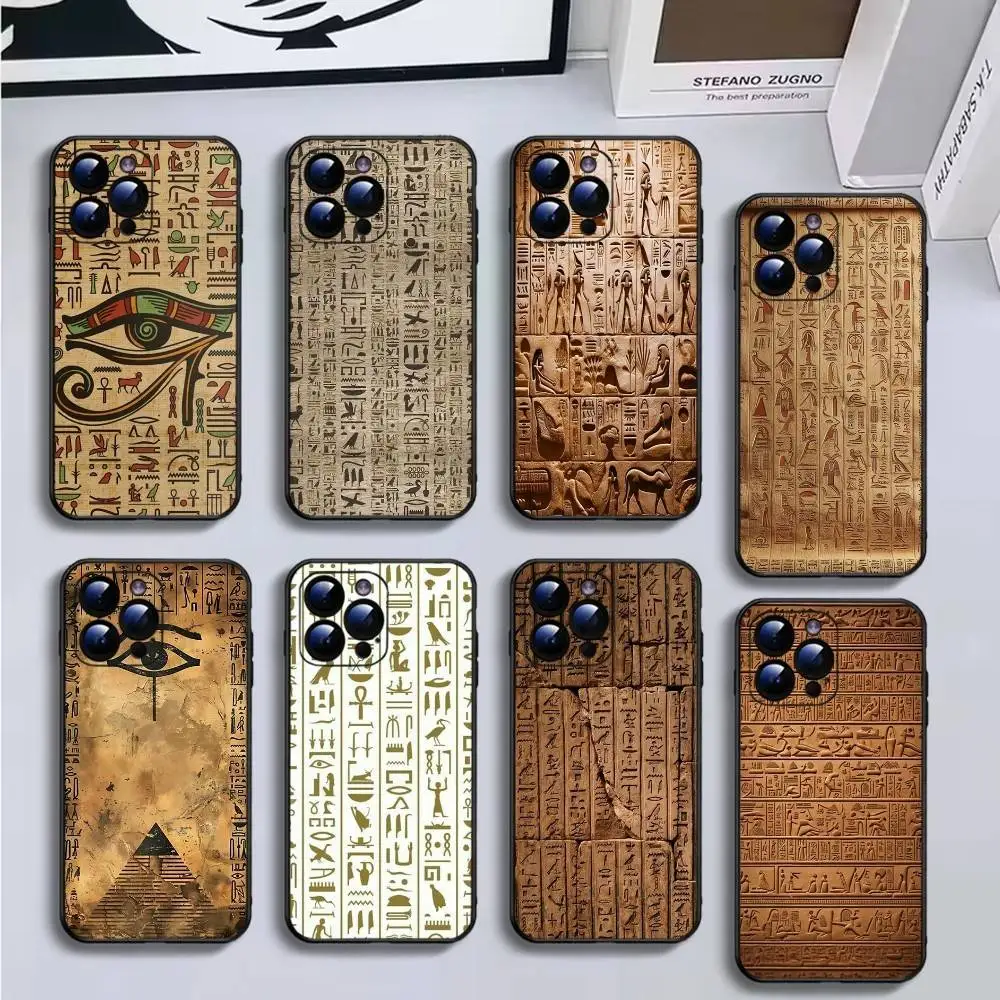 

Ancient Egypt Hieroglyph Phone Case For iPhone17,16,15,14,13,12,11 Plus,Pro Max,Soft Black Cover