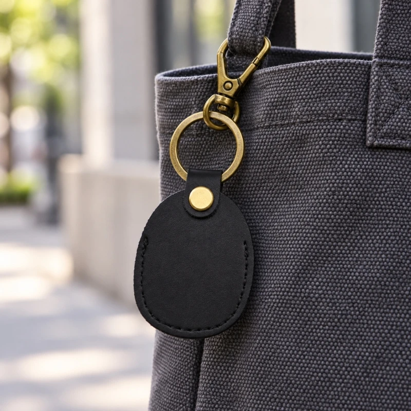 Q5WE Access Card Holder Keychain with PU Leather Metal Ring and Rotating Clip for Office and Building Entry Tasks