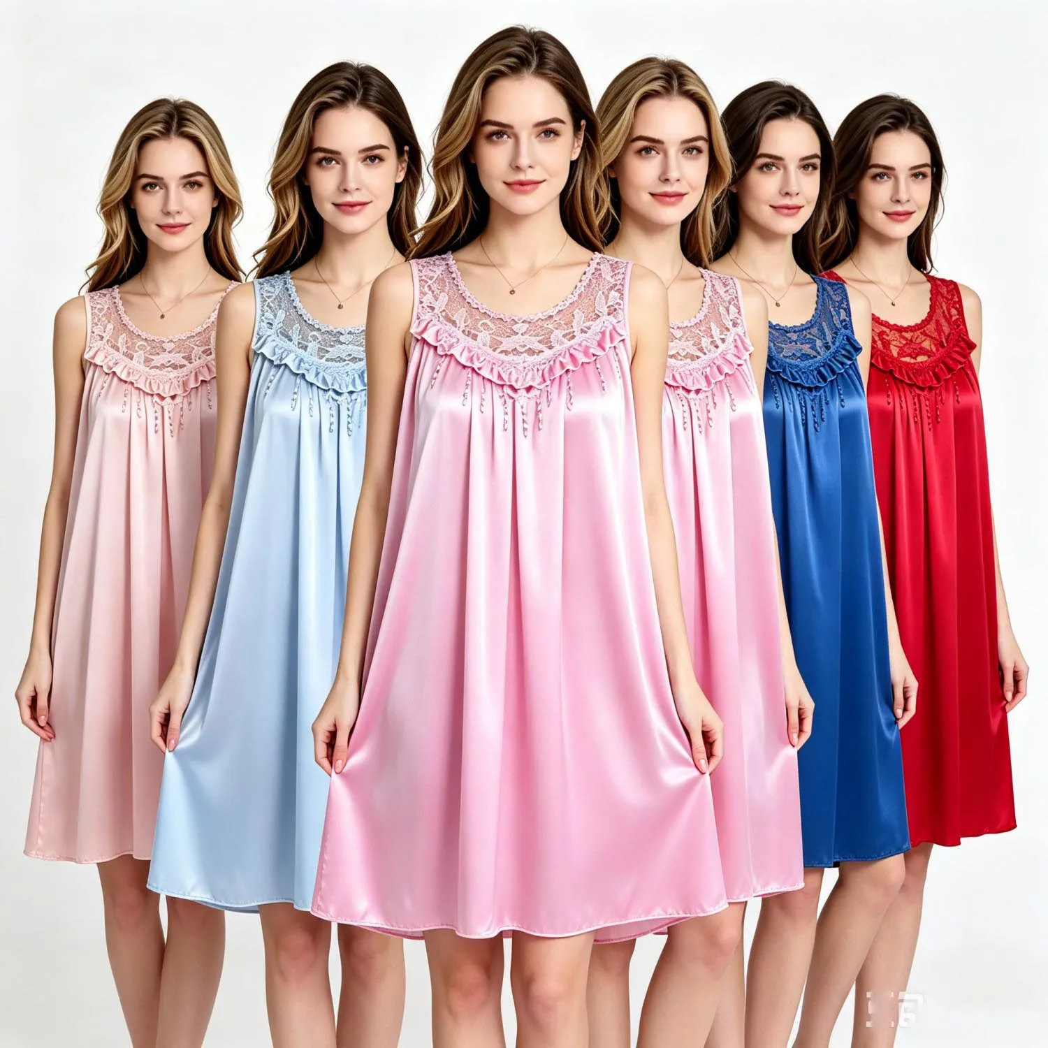 Summer Breathable Ice Silk Sleeveless Night Dress Women Ruffle Lace Collar Satin Nightgown Lingerie Ladies Nightgowns Nightdress