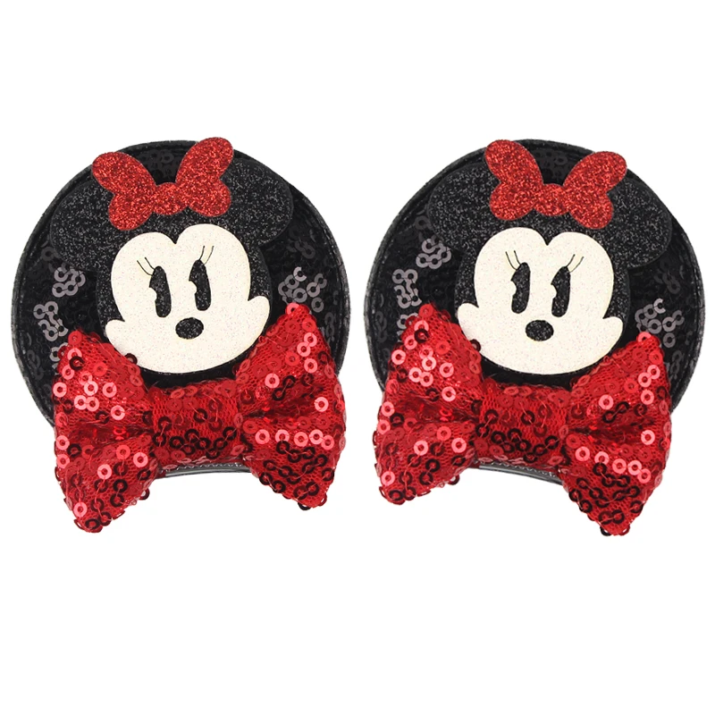 

1 пара заколок для волос с ушками Минни Маус, милые бантики с блестками для девочек, одежда для выступлений на день рождения, милые аксессуары для волос