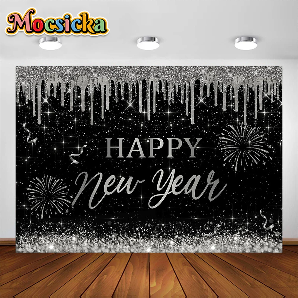 

Happy New Year Glitter Gold Backdrops Bokeh Sparklers Golden Dots Balloons Champagne Adults Portrait Photography Background