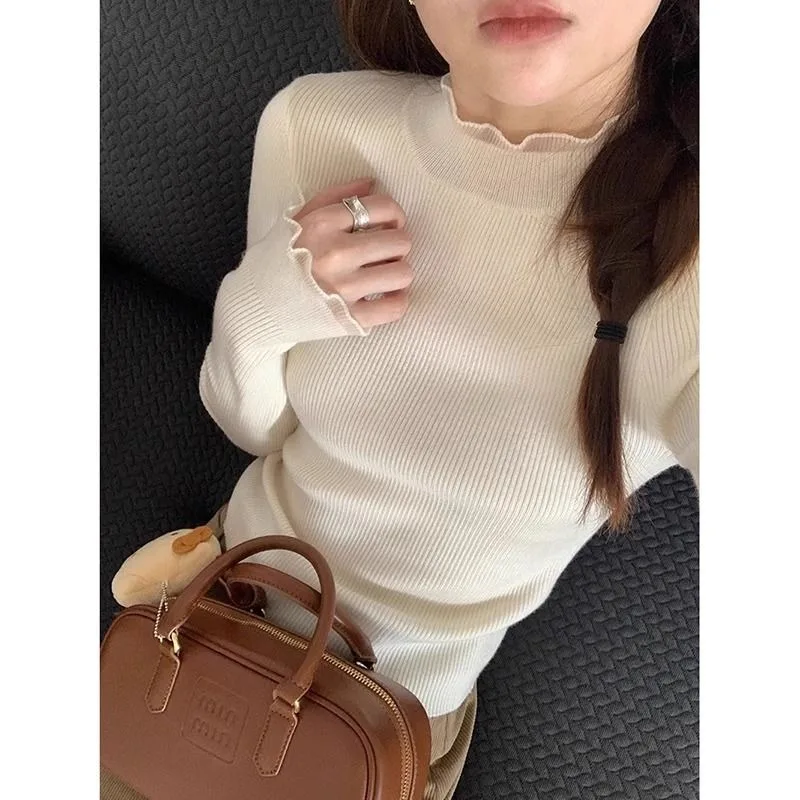 Fungus-eed Half-high Collar Stand-up Collar Bottoming Shirt for Women Autumn Winter New Sweater Sweater T-shirt Top