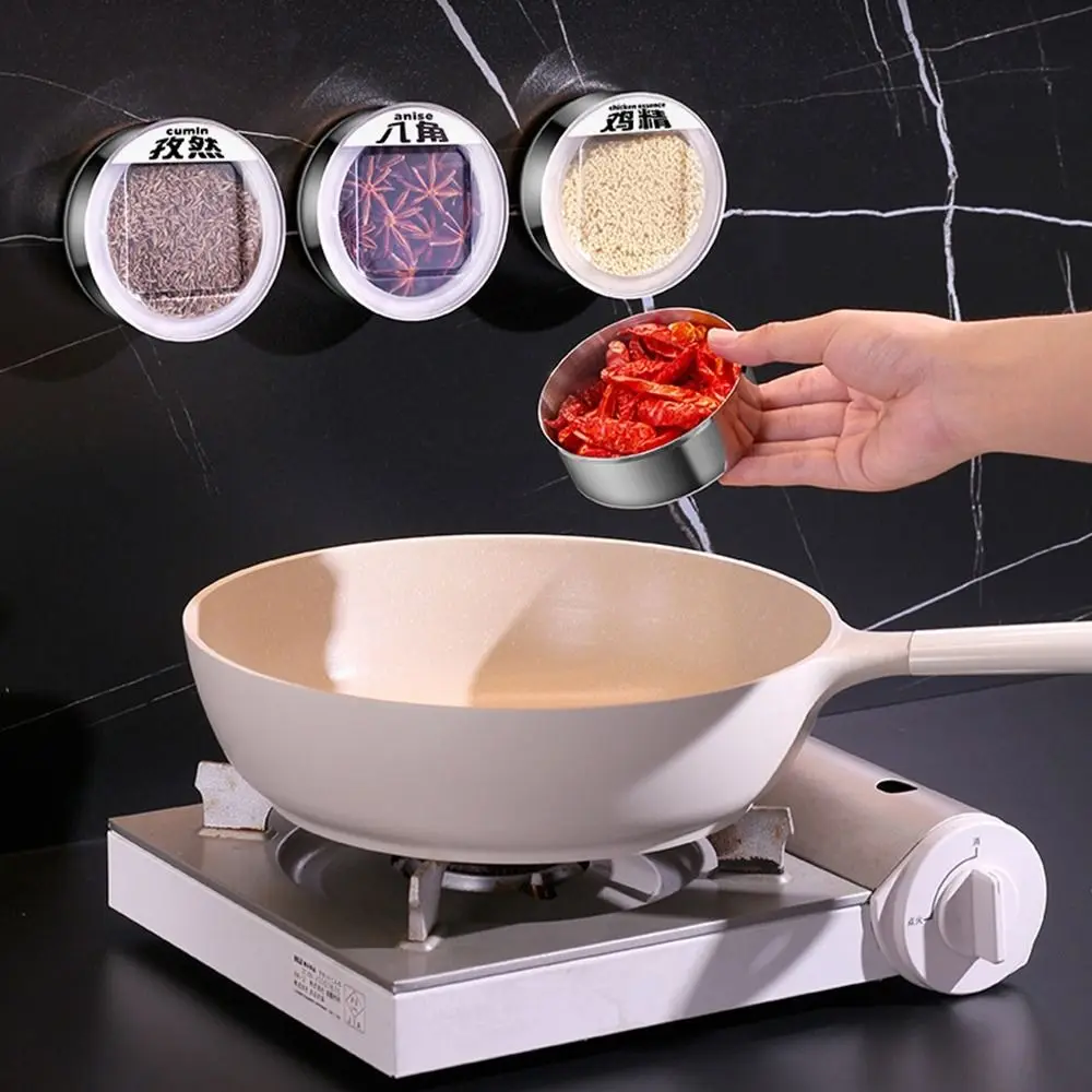 

3Pcs Stainless Steel Magnetic Seasoning Containers Silver Visible Magnetic Spice Jars Wall Mounted Dustproof