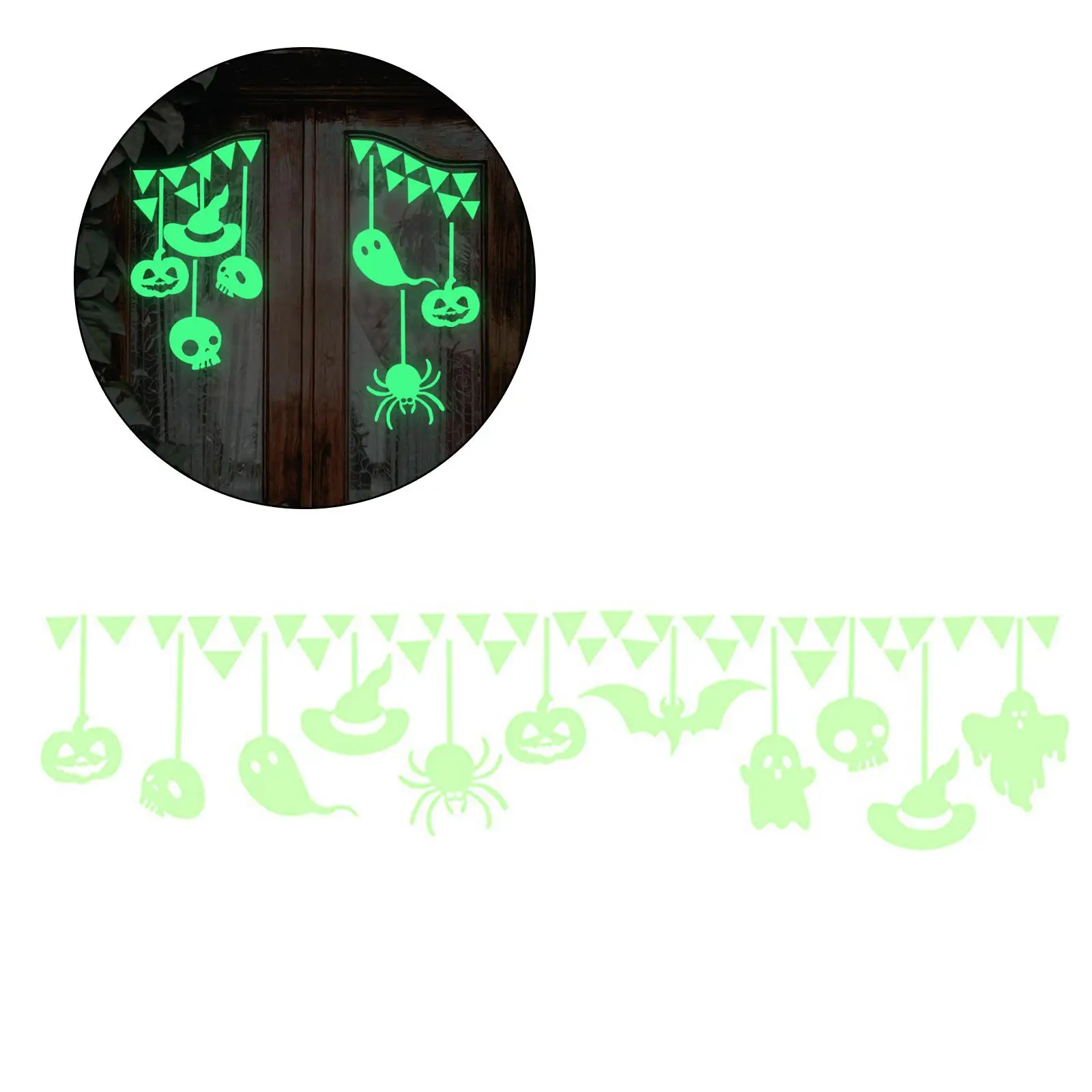 

2 шт., светящиеся наклейки на Хэллоуин, реквизит для вечеринки, настенное украшение, ночное свечение, наклейка для офиса, столовой, спальни, дом с привидениями, патио