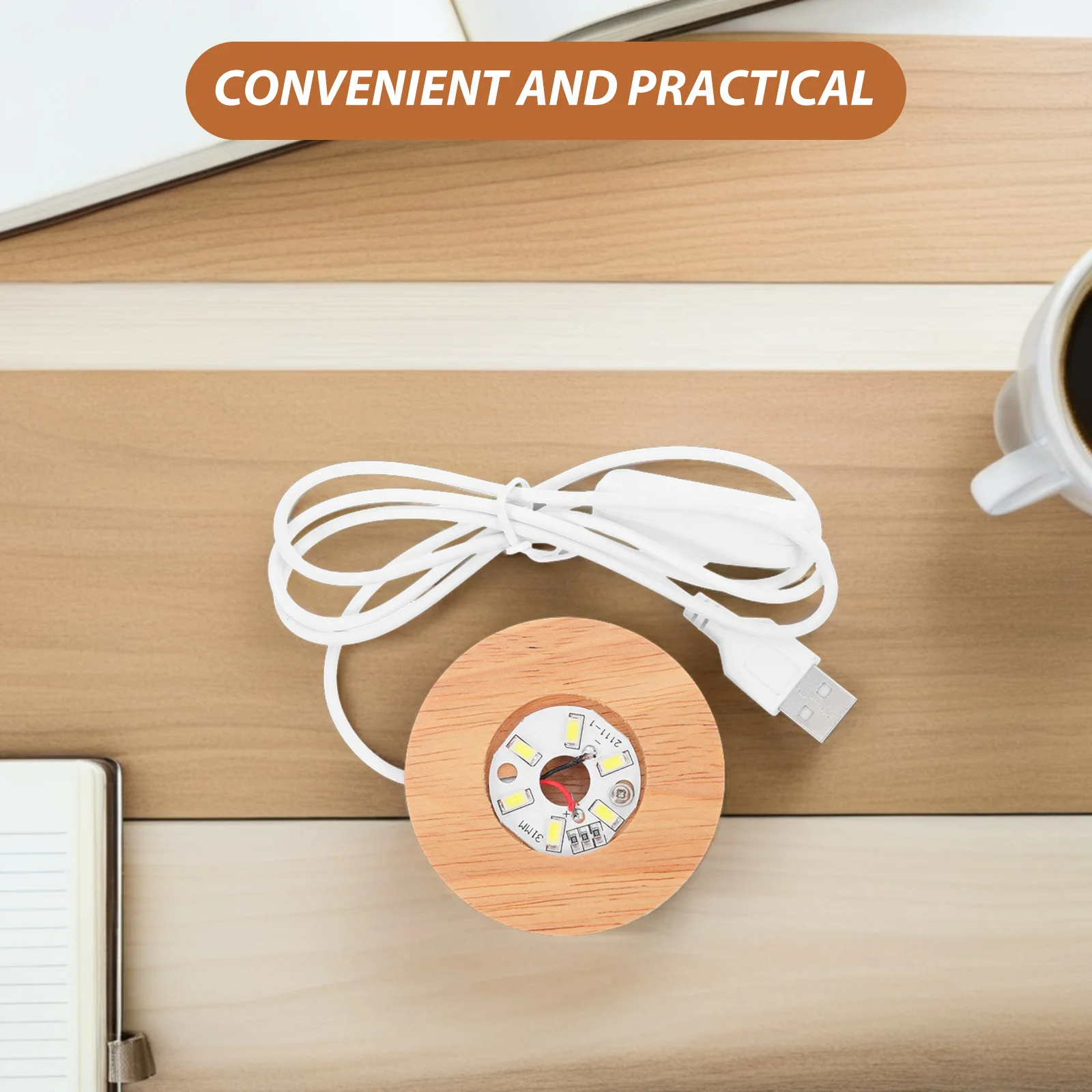 Wood Mini Round LED Lighted Crystal Ball Stand Rubberwood Base Night Light for Bedside Table Living Room Decoration USB