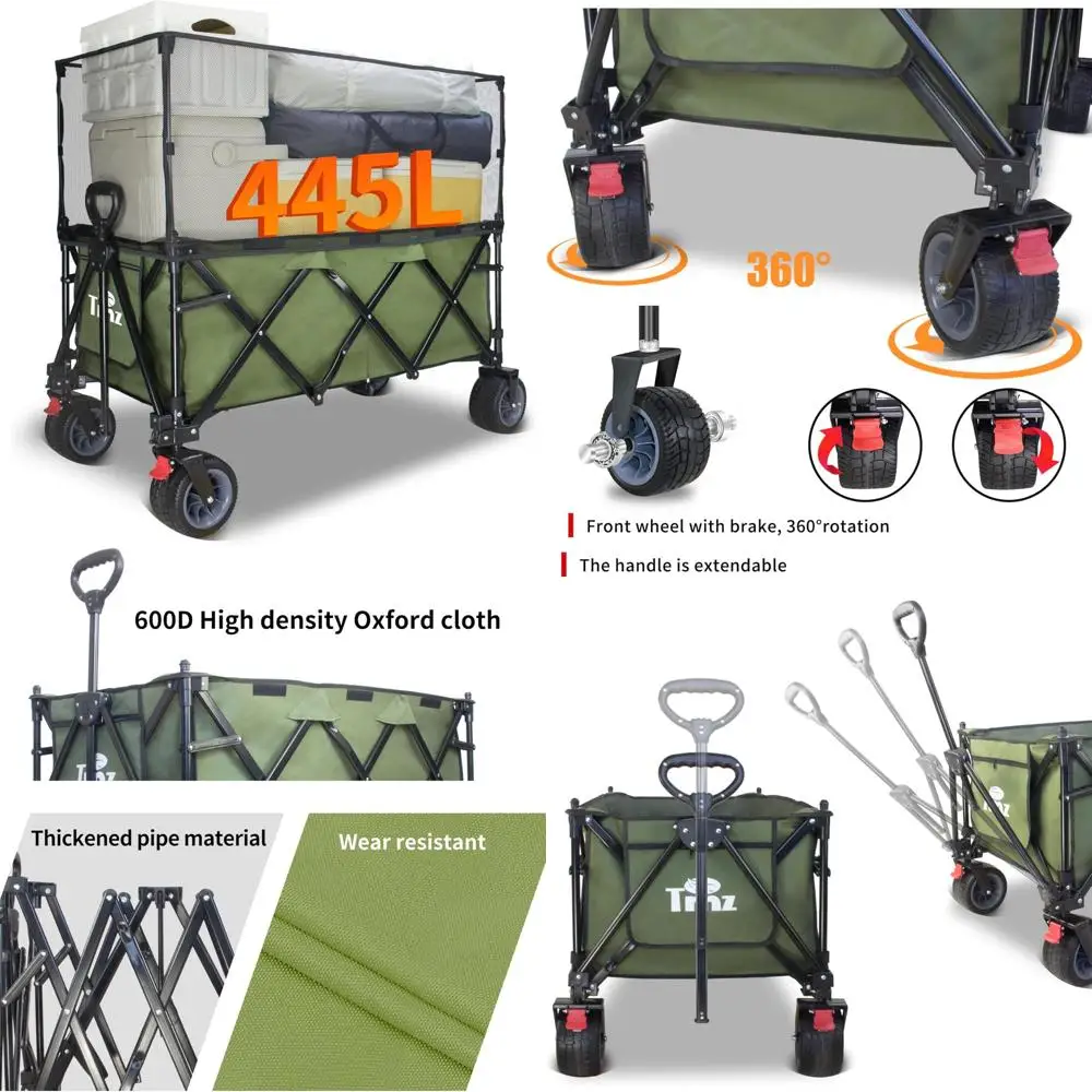 Extra Large 445L Outdoor Utility Cart with Heavy Duty Foldable Design, All-Terrain Big Wheels, Canopy, and Additional Features