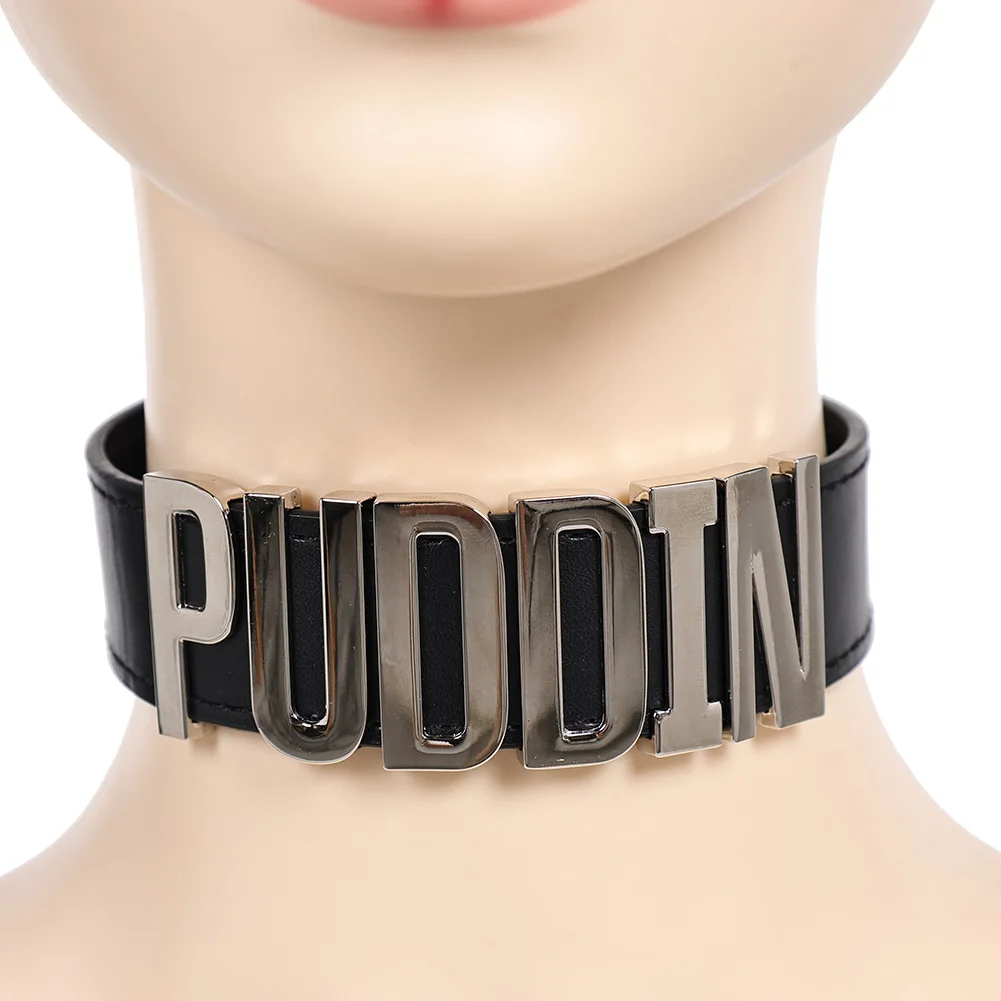 Quinzel Choker PU Leather Punk Necklace Movie Suicide Team Female Super Villain Cosplay Fantasy Costume Accessories Women Props
