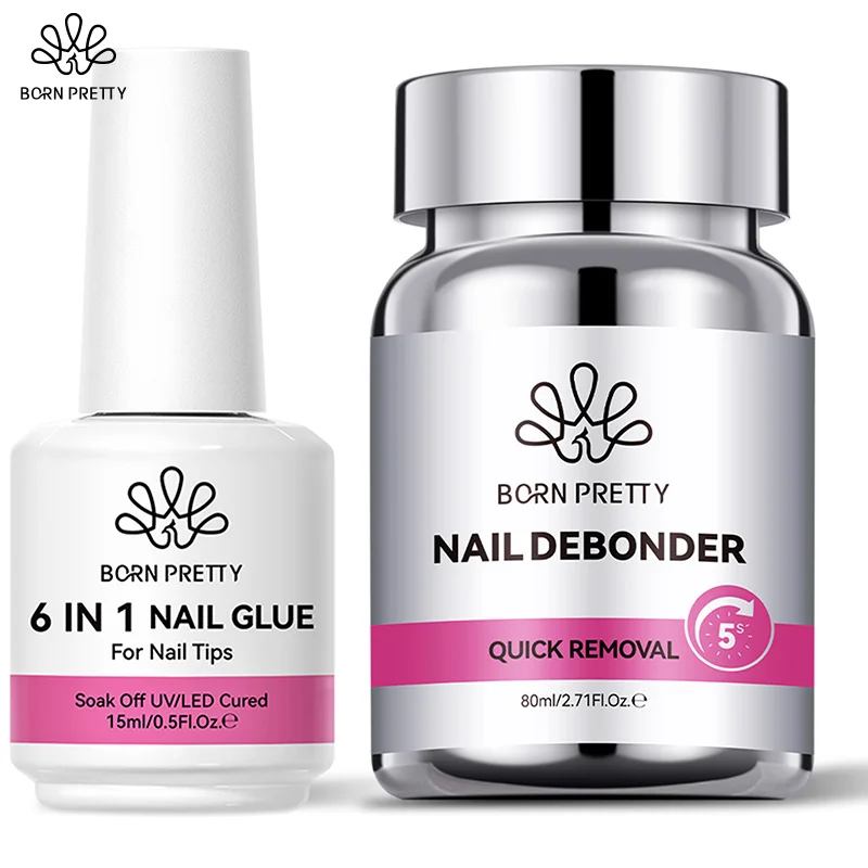BORN PRETTY 80ml Nail Debonder Glue Set Fake Nail Tips Glue Remover 5S Quick Debond Immersion-Style No Harm To Nails Set Kits