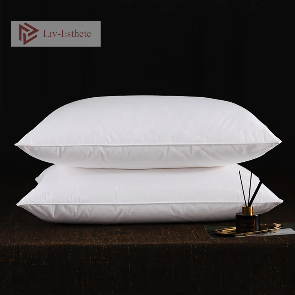 

Liv-Esthete Women White 100% Goose Down Pillow Down-proof 100% Cotton Bedding 3D Style Rectangle Queen King Pillow Free Shipping