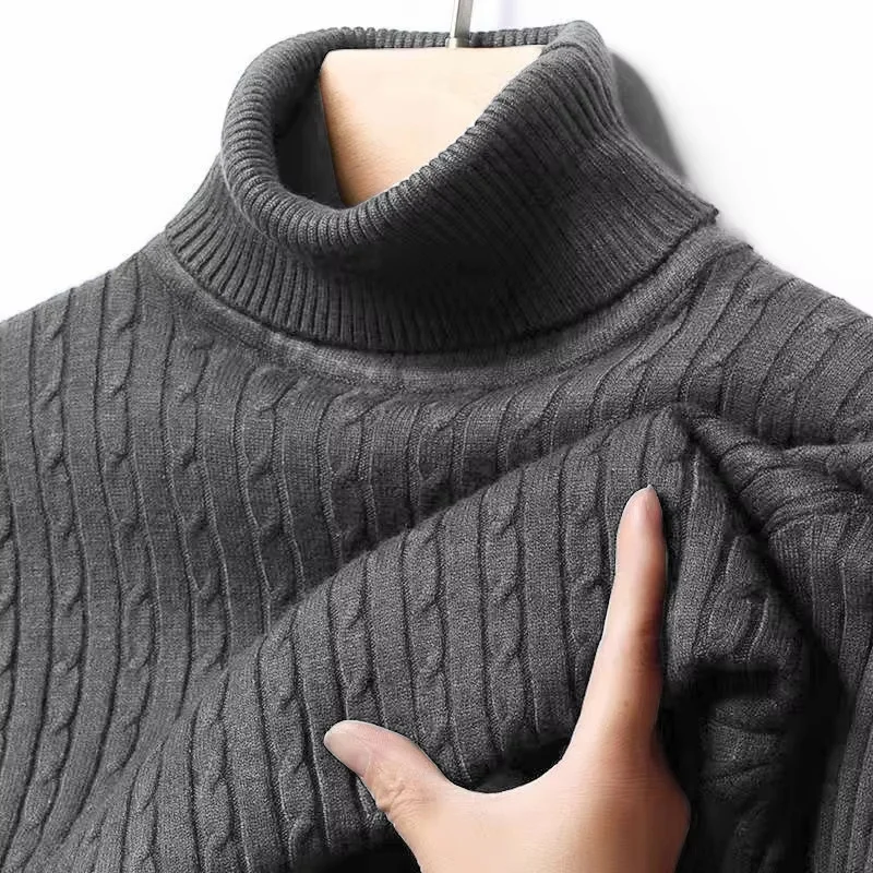Winter Rollkragenpullover für Herren, Dick und Warm, Marken-Herrenpullover, Slim Fit, Strickware mit Doppelkragen – Detail 7