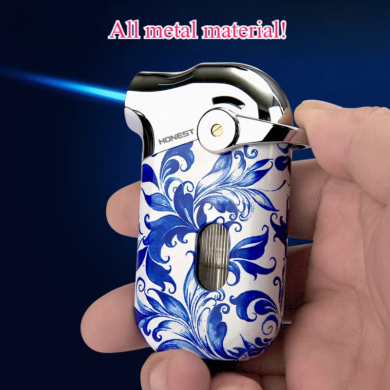 Latest Release HONEST Premium Windproof Butane Torch Lighter Refillable Blue Flame for Cigar & BBQ - Metal Men's Gift Hot Sales