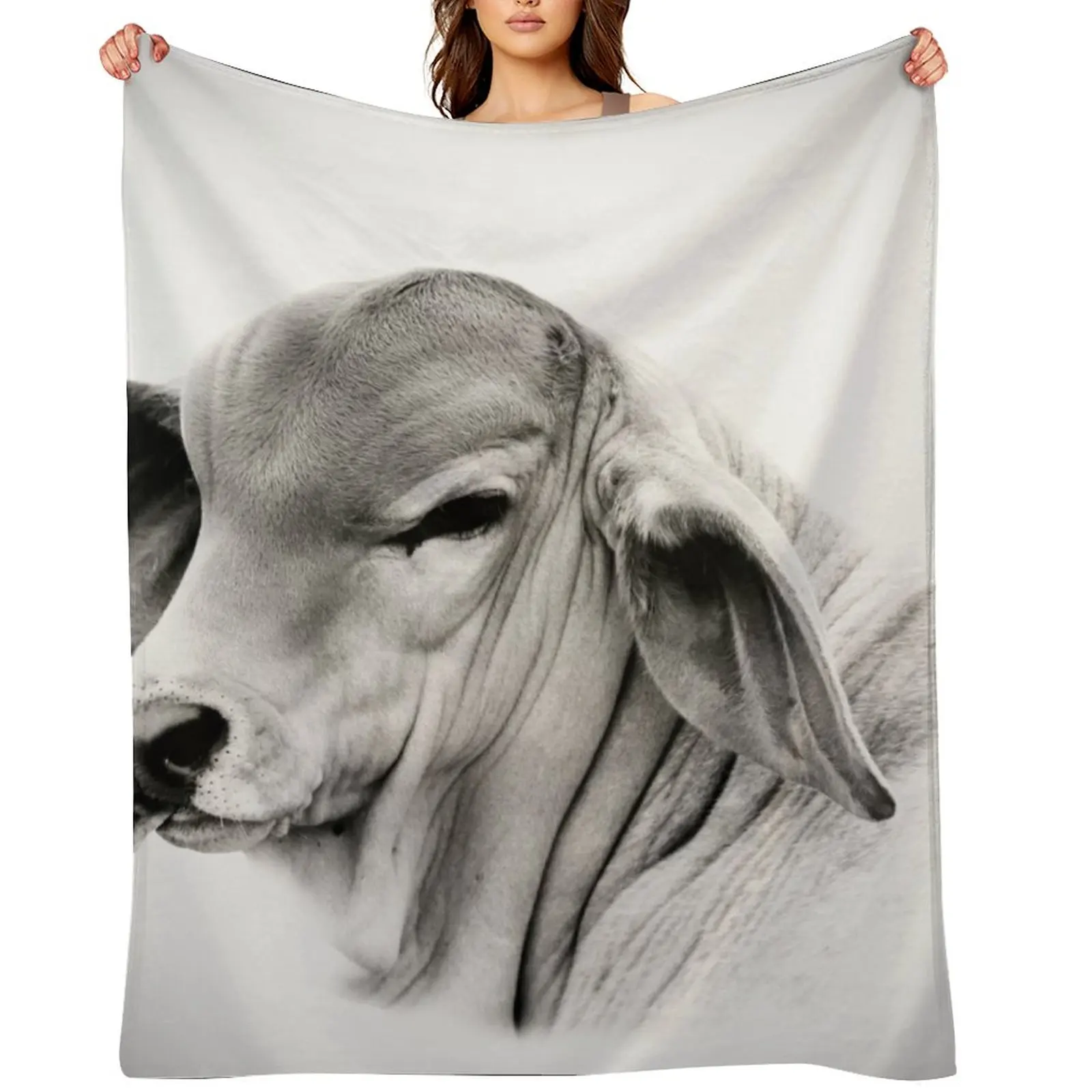 

BRAHMAN CALF, PORTRAIT, WALL ART Throw Blanket Large Retros valentine gift ideas Beach Blankets