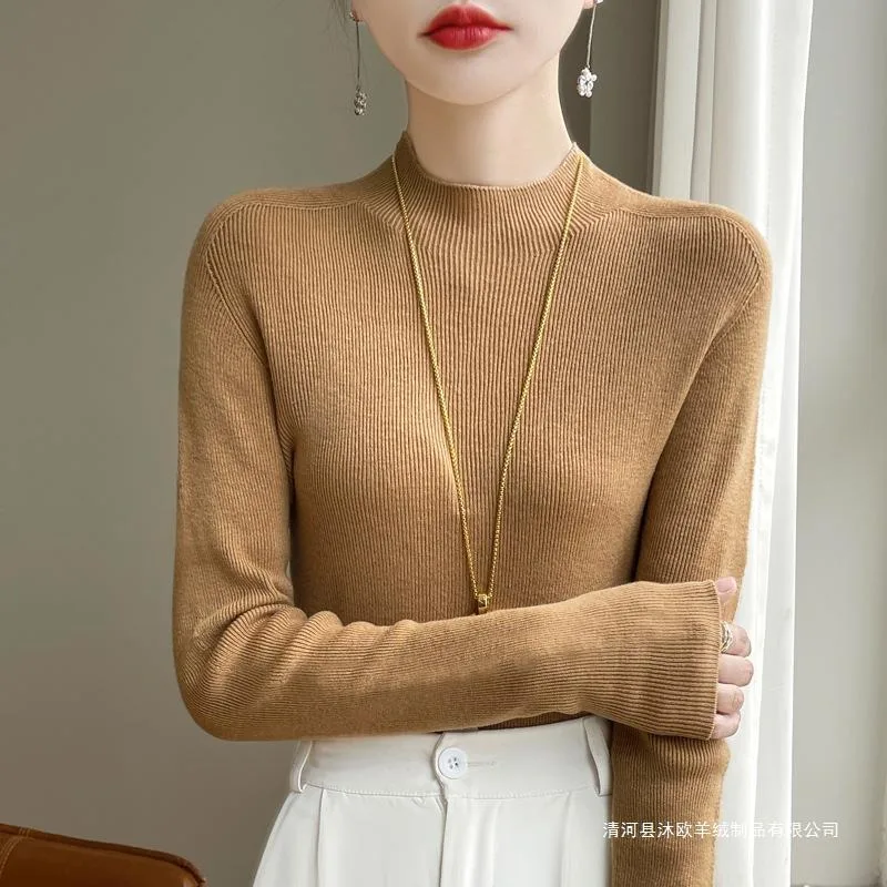 Women's New Wool Knitted Base Shirt Autumn Slim First-line Ready-to-wear Half-high Collar Sweater