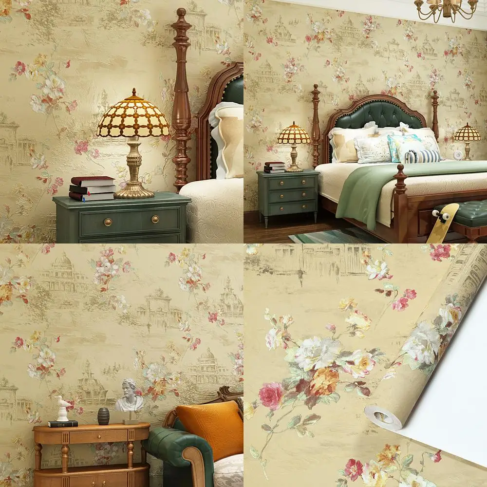 American country pastoral wallpaper vintage room bedroom living room master bedroom headboard PVC waterproof luxury background w