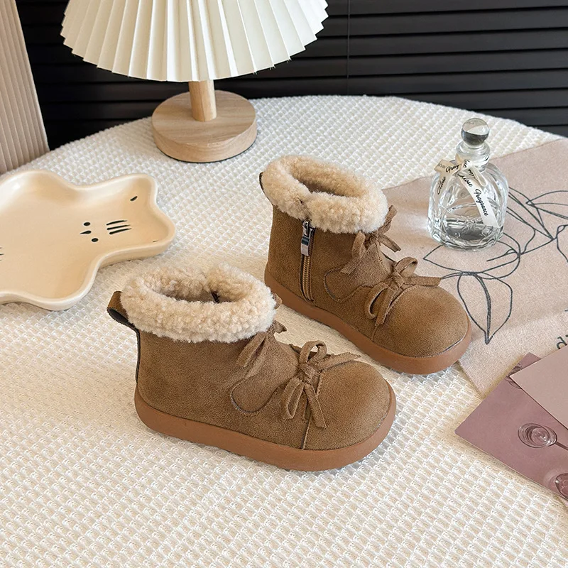 

Зимние ботинки принцессы для девочек на флисовой подкладке 202, теплые нескользящие детские ботильоны на мягкой подошве, удобные хлопковые короткие туфли