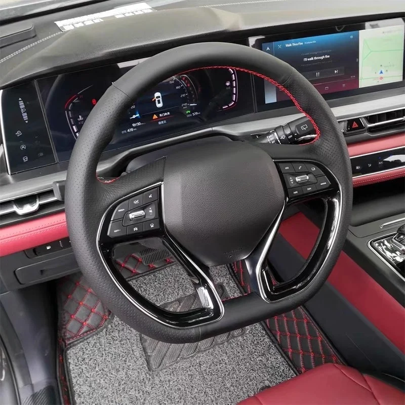 

Custom Hand-stitched Black Microfiber Leather Anti-slip Steering Wheel Cover For Changan CS75 Plus Car Accessories