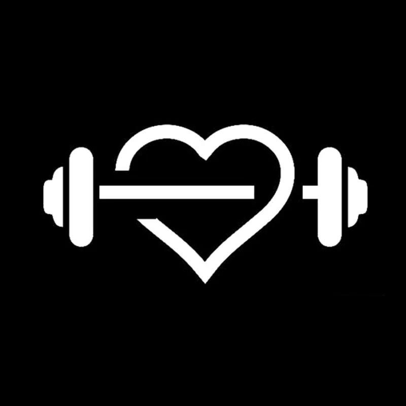 New Design Unique Gym Heart Fitness Dumbbell Sport Trim Scratch Trim Car Decal High Quality Silhouette Vinyl, 19cm