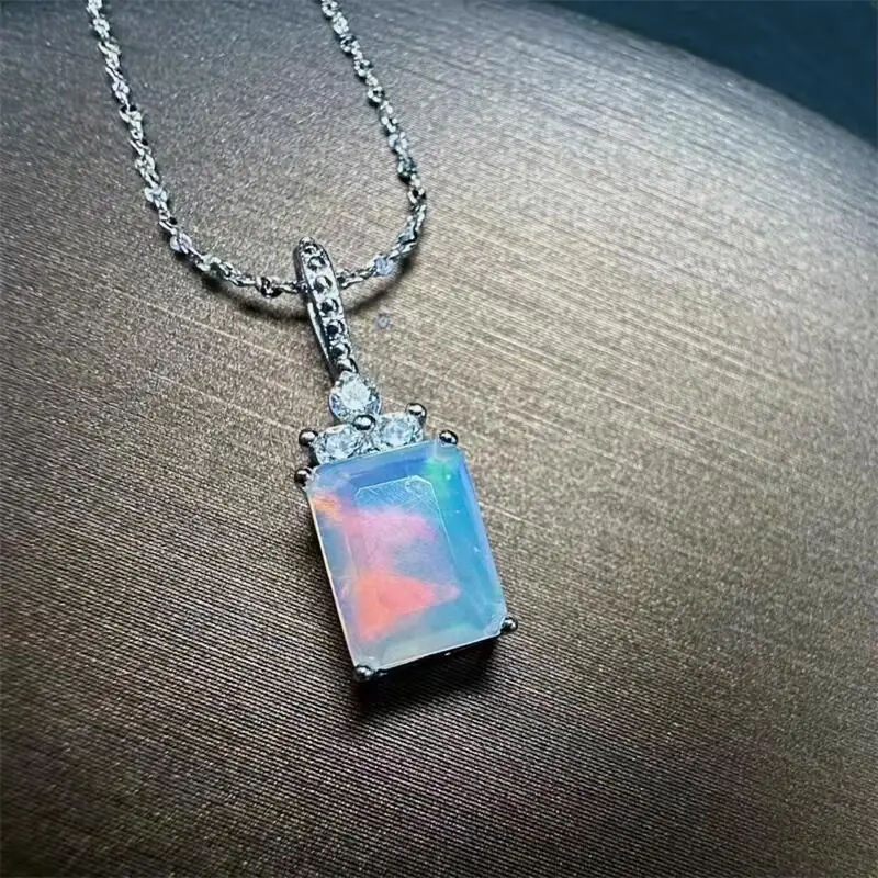 

S925 Natural Colored Opal Faceted Pendant Creative Ornament Special Gift Jewelry Decoration Gift 1PCS