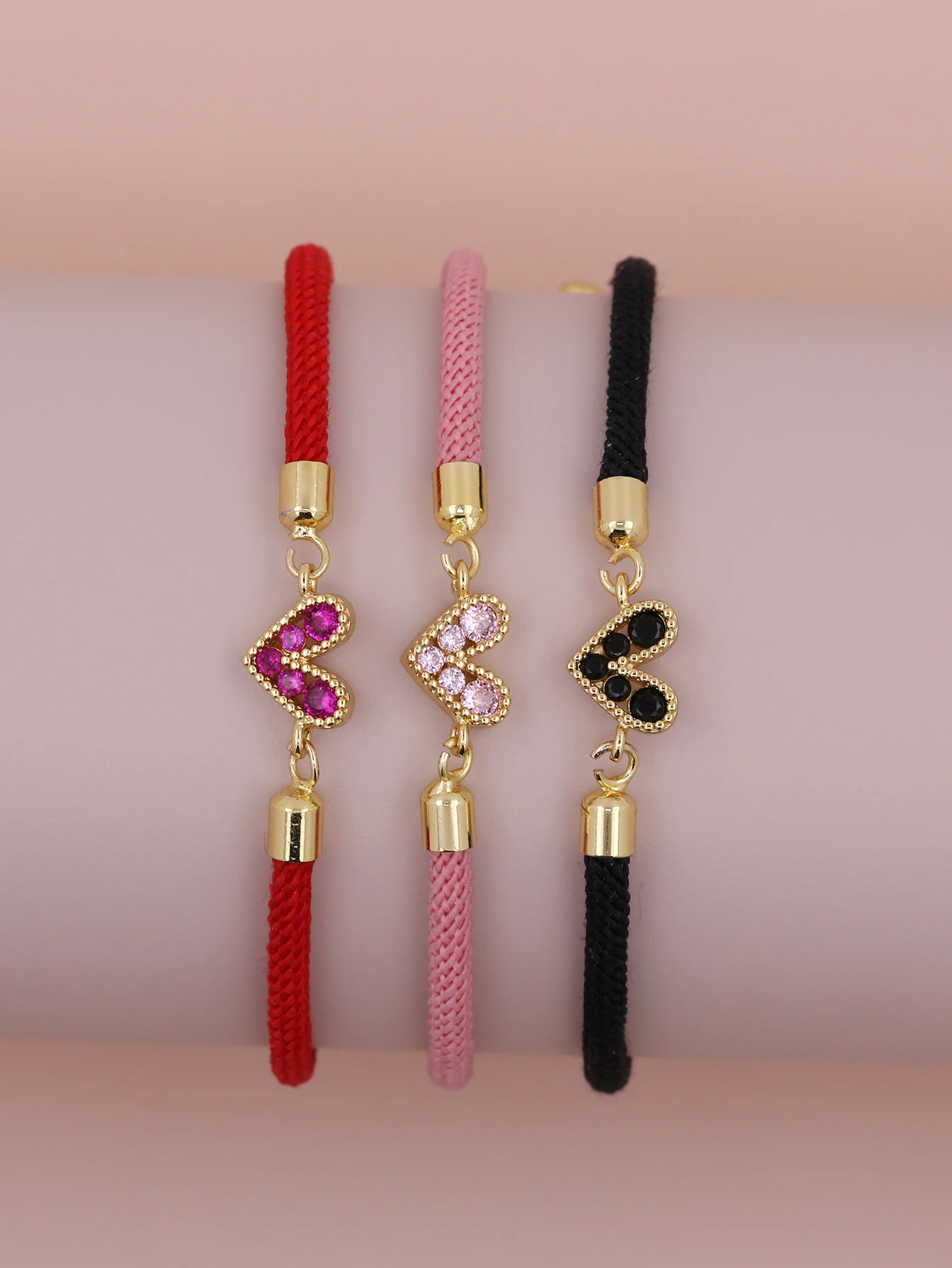 Simple and Versatile Gold-Plated Copper Multi-Color Zircon Adjustable Red Pink Black Push Pull Bracelet Men Women Couple Jewelry