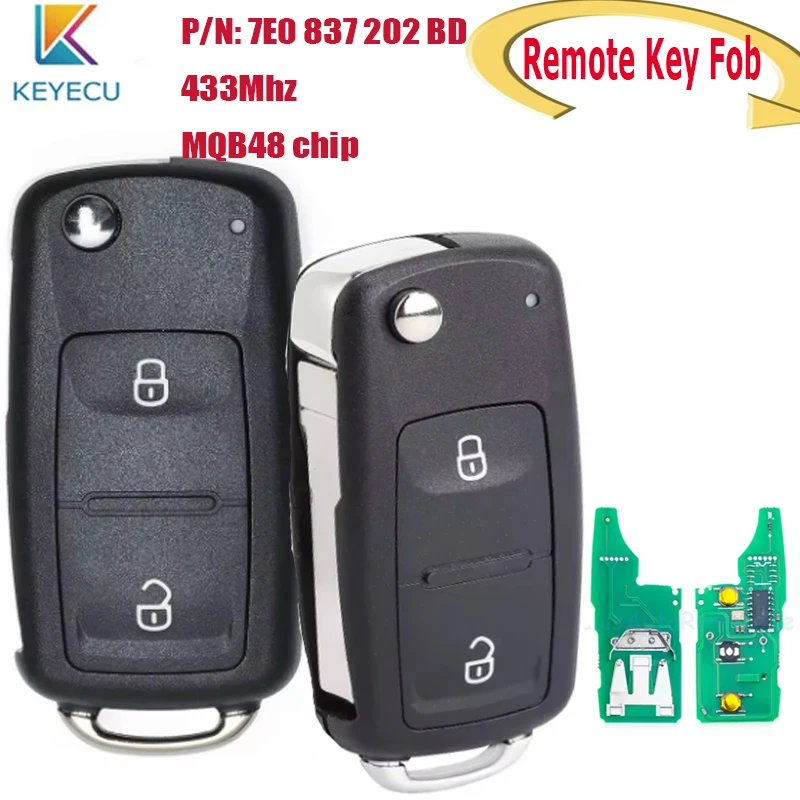 Умный дистанционный брелок KEYECU для Volkswagen Amarok Transporter 2016 2017 2018 Fob 7E0 837 202 BD 2 кнопки 433 МГц MQB48 чип