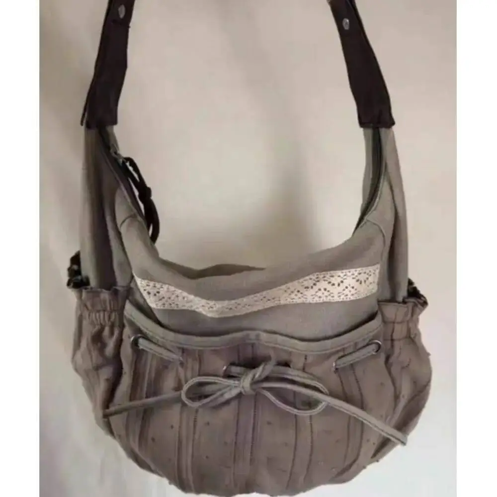 

Bloom Sweet Cool Bow Canvas Shoulder Bags Women Vintage Drawstring Chic Casual Crossbody Ladies Retro Messenger Bag Bolsos