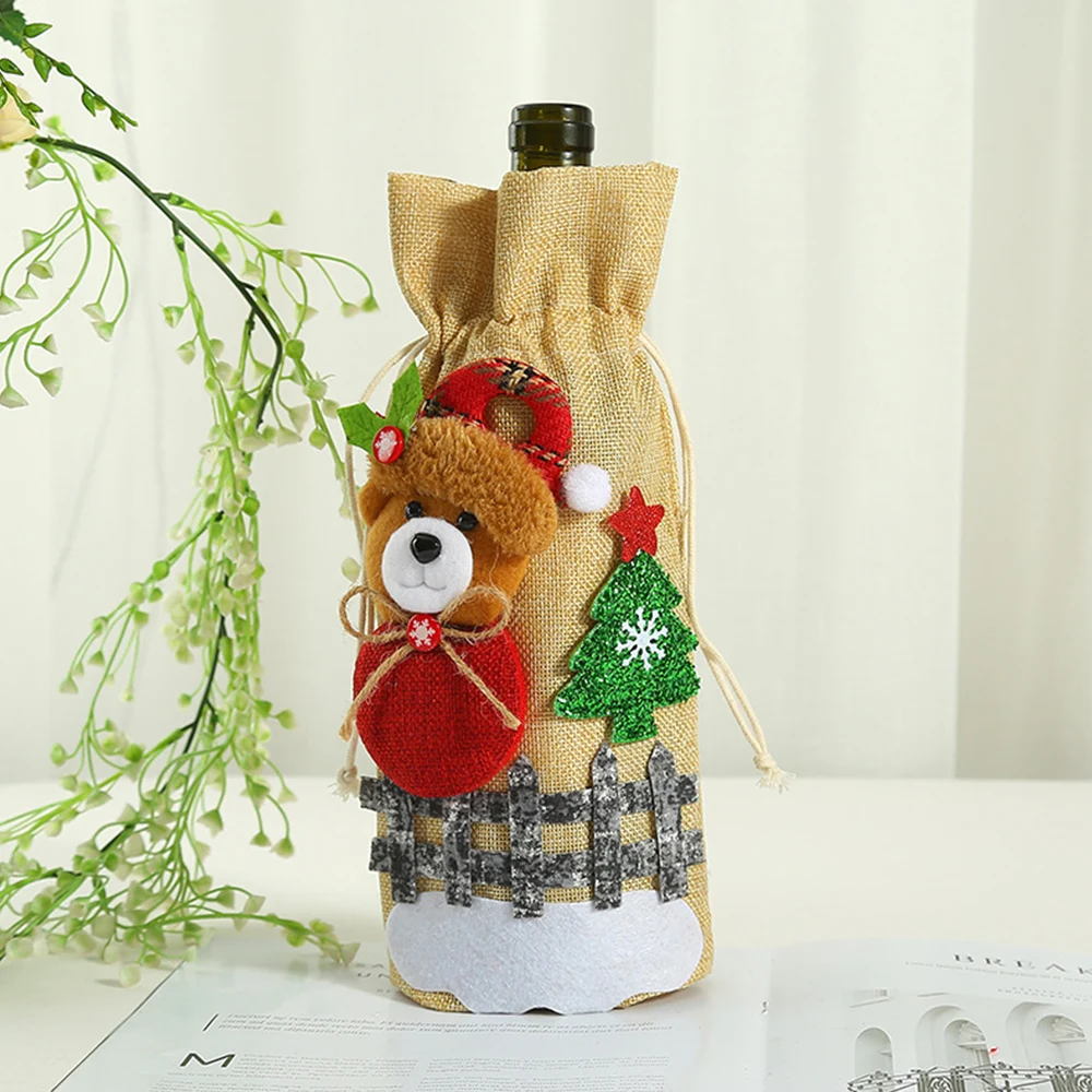 1PC Christmas Wine Bottle Covers Gift Snowman Santa Claus Champagne Bottle Cover Sleeve Merry Christmas INS New Year Table Decor