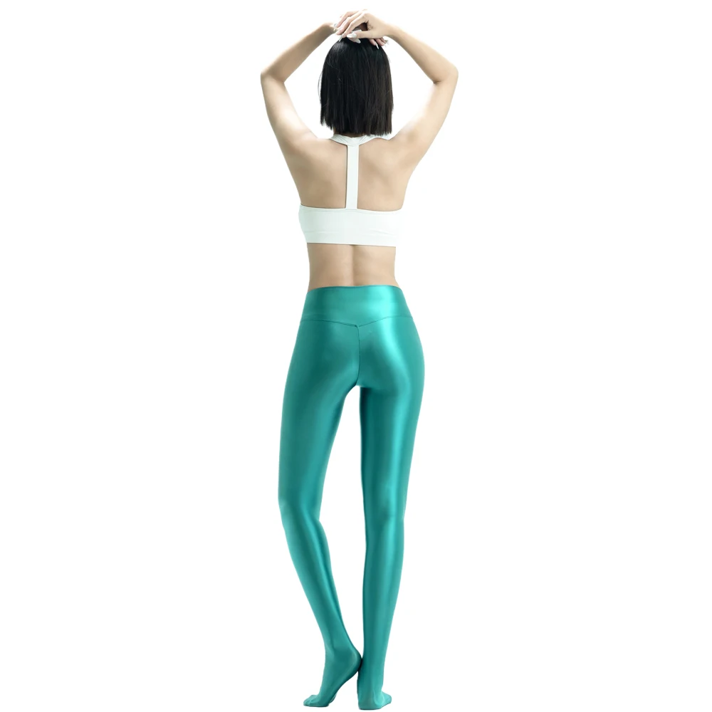 MJINM Damen glänzende, glatte Leggings, Fitness, Yoga, V-Schritt, hohe Taille, Satin-Jeggings, Stretch-Strumpfhose, blickdichte Wetlook-Strumpfhose